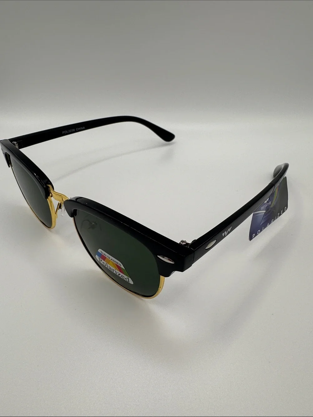 Polarized Black and Gold Clubmaster Sunglasses - Men